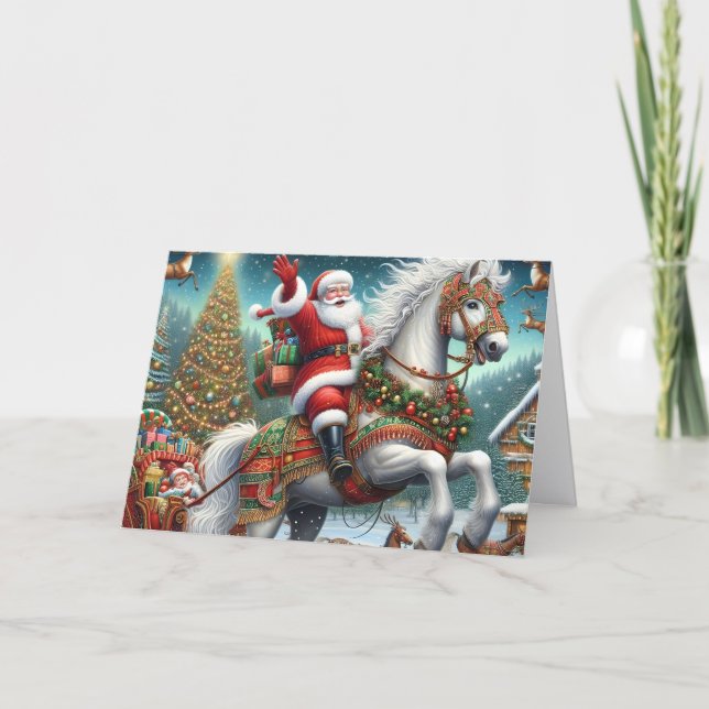 Cartão De Festividades Cavalo do Papai Noel Puxando o Trenó (Frente)