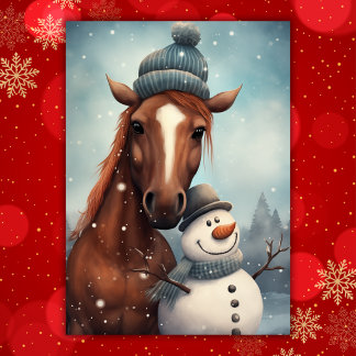 Cartão De Festividades Cavalo Fofo e Papai Noel Natal