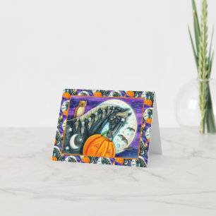 CARTÃO DE FESTIVIDADES CAVALO MÁGICO PRETO, OWL, JACK O LANTERN & SKULLS