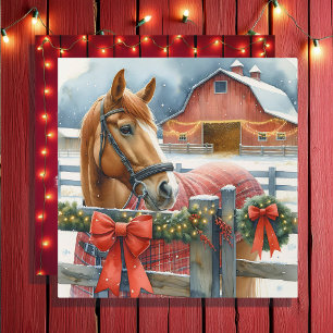 Cartão De Festividades Cavalo Marrom Bonito em um Natal Festivo de Celeir
