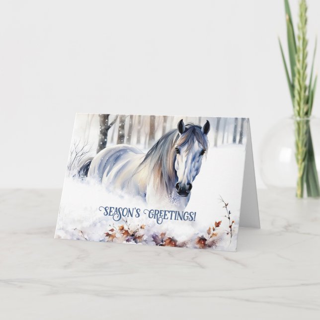 Cartão De Festividades Cavalo nas Saudações da Estação da Neve (Frente)