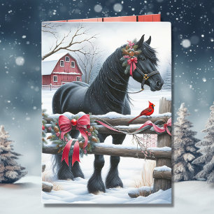 Cartão De Festividades Cavalo Negro Festivo e Natal Cardeal