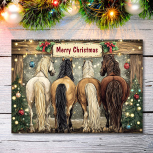 Cartão De Festividades Cavalos Caprichosos com Árvores de Natal Festivas