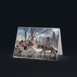 Cartão De Festividades Cavalos de carruagem do Central Park<br><div class="desc">Cavalos de carruagem do Central Park após um blizzard na Nova Iorque</div>
