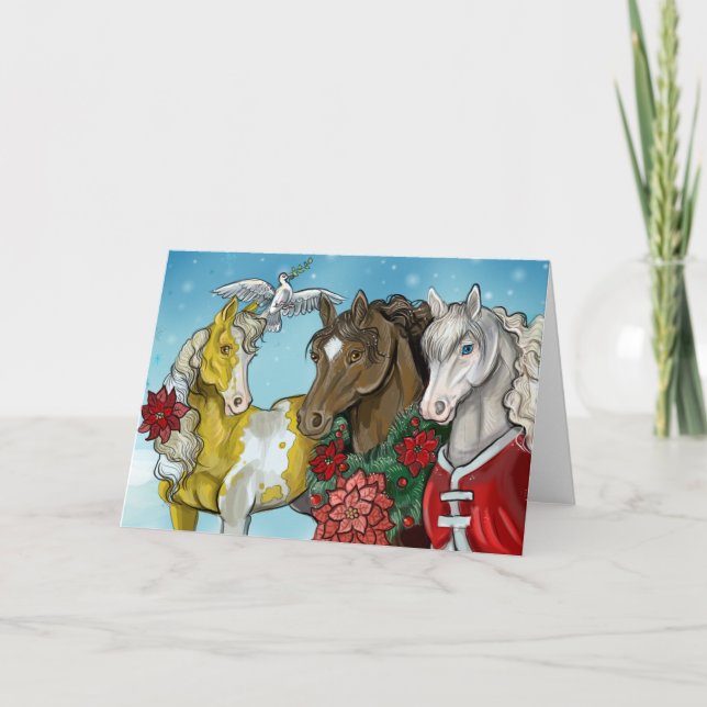 Cartão De Festividades Cavalos de Feriado (Frente)
