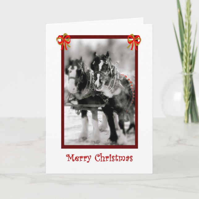 Cartão De Festividades Cavalos de Rascunho Clydesdale, Feliz Natal (Frente)