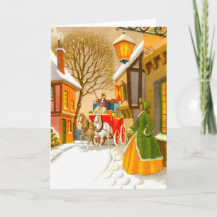 Cartão De Festividades Cavalos e carruagem na neve