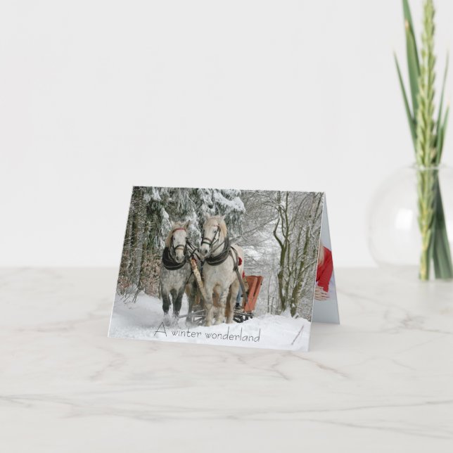 Cartão De Festividades Cavalos e trenó "Uma Terra Maravilha de inverno" (Frente)