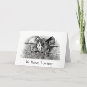 CARTÃO DE FESTIVIDADES CAVALOS QUE NUZZLING: ARTE DO LÁPIS: NAMORADOS