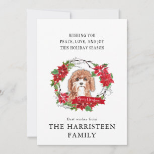 Cartão De Festividades Cavapoo Watercolor Poinsettia Wreath Natal