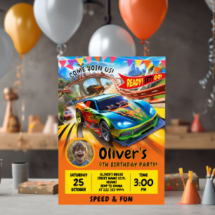 Cartão De Festividades Celebração de aniversário do Race Car com Foto