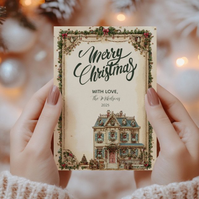 Cartão De Festividades Celebração de Natal da Casa Festiva de inverno (Criador carregado)