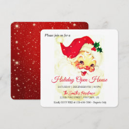 Cartão De Festividades Celebração do Papai Noel Retrô, Casa Aberta