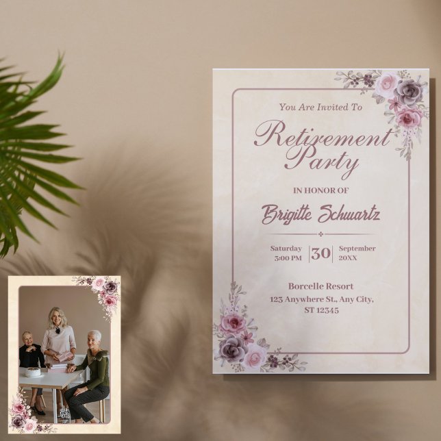 Cartão De Festividades Celebrar com a Elegance: Retirada de Script de Fot (Celebrate with Elegance: Photo Script Retirement Invitations)