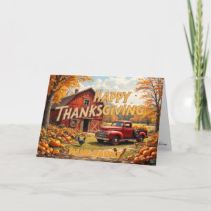 Cartão De Festividades Celeiro Vermelho e Caminhão Antigo – Feliz Dia de 