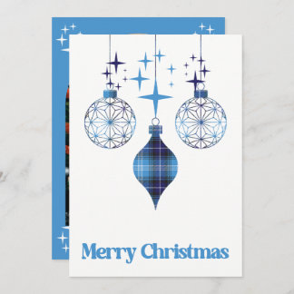 Cartão De Festividades Celestial Blue Plaid Ornament Flat Holiday Card
