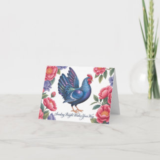 Cartão De Festividades Celestial Rooster Greeting with Floral Border