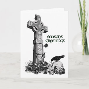 Cartão De Festividades Celtic Cross and Raven Christmas Card