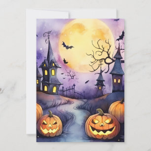 Cartão De Festividades Cemitério Halloween Night Moon Jack O’Lanterns Bat