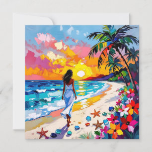 Cartão De Festividades Cena Abstrata de Praia ao Pôr do Sol Vibrante