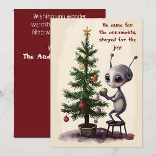 Cartão De Festividades Cena Caprichosa de Árvore de Natal Alienígena