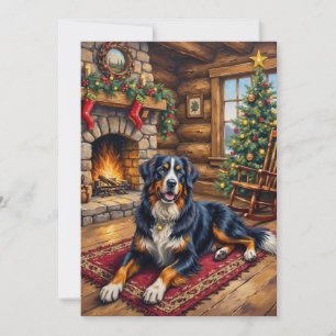 Cartão De Festividades Cena de Cabine de Natal Aconchegante com Cachorro