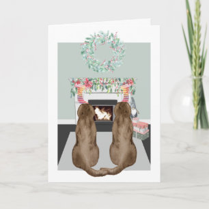 Cartão De Festividades Cena de Cachorros Labrador Chocolate Natal em fren