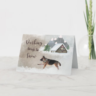 Cartão De Festividades Cena de Feriado Feliz de German shepherd Watercolo