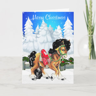 Cartão De Festividades Cena De Inverno Com Cavalo E Cerca Feliz Natal