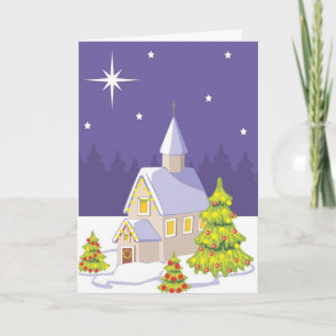 Cartão De Festividades Cena de Inverno da Eve de Natal Religiosa