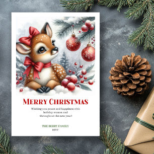 Cartão De Festividades Cena de Inverno de Cervo Bebê em Aquarela Natal Ac