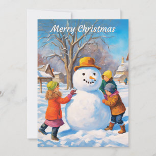 Cartão De Festividades Cena de Inverno do Boneco de Neve Feliz Natal