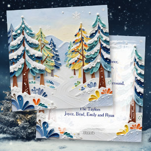 Cartão De Festividades Cena de Inverno Encantadora   Floresta Encantada