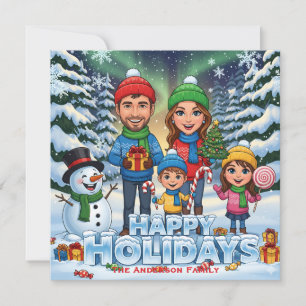 Cartão De Festividades Cena de Inverno Personalizada Feliz Férias Desenho