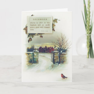 Cartão De Festividades Cena de Inverno Vintage Escrito Natal