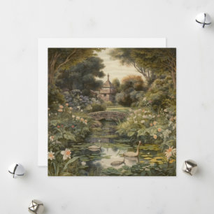 Cartão De Festividades Cena de Jardim Inglês Pastoral Elegante & Cisnes