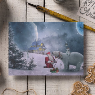 Cartão De Festividades Cena de Natal Antigo com Urso Polar e Papai Noel