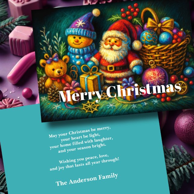 Cartão De Festividades Cena de Natal Bonita de Brinquedos e Ornamentos (Criador carregado)
