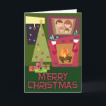 Cartão De Festividades Cena de Natal Cozy - Arte Retroativa<br><div class="desc">Um divertido e fofo personagens de Natal animando feriados especiais únicos arte retrô divertida divertida aconchegando ao lado do inverno yule log sazonal ilustração digital vintage diversão estética festas de inverno camiseta design de inverno. Faça um desenho animado legal na cena de Natal confortável hoje.</div>