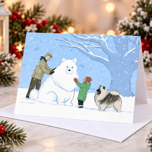 Cartão De Festividades Cena de Natal de Cachorro de Neve Keeshond