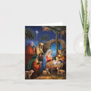 Cartão De Festividades Cena de natal de férias religiosas vintage