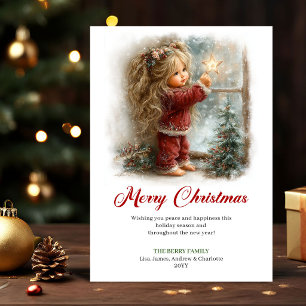 Cartão De Festividades Cena de Natal de Menina Pequena Fofa e Divertida S