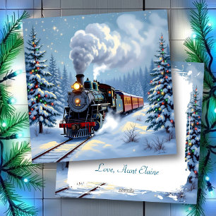 Cartão De Festividades Cena de Natal do Trem de Vintage bonito Personaliz