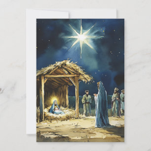Cartão De Festividades Cena de Natal em Aquarela   Interior em Branco