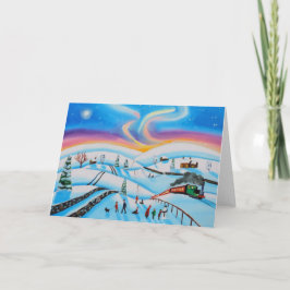 Cartão De Festividades Cena de Natal Luzes de norte de inverno