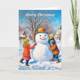 Cartão De Festividades Cena de neve de inverno Alegre Natal Festivo Bonec