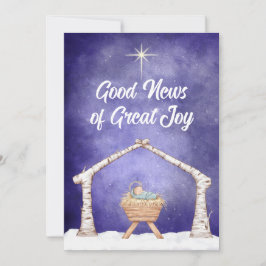 Cartão De Festividades Cena de Presépio Rústico com Foto na Parte de Trás