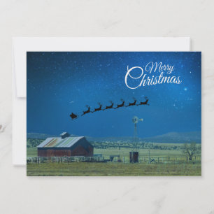 Cartão De Festividades Cena de Rancho Western com Papai Noel e Rena