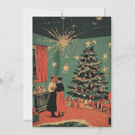 Cartão De Festividades Cena de Sala de Estar Festiva de Natal de Meados d