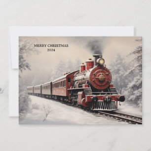 Cartão De Festividades Cena de trem vintage de Natal Feliz Natal Férias